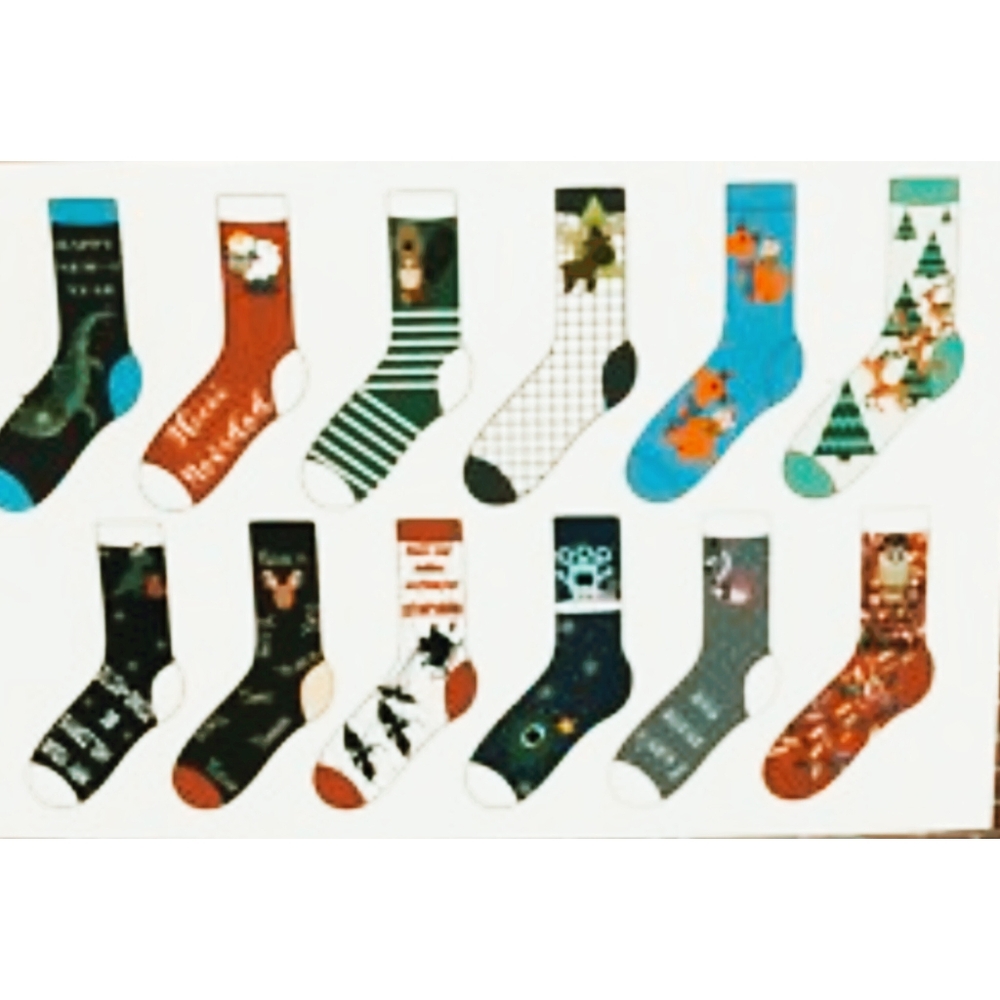 12 Festive Advent Calendar Mens Christmas Socks Set of 12 Sz 6 - 12 Ugly Sweater